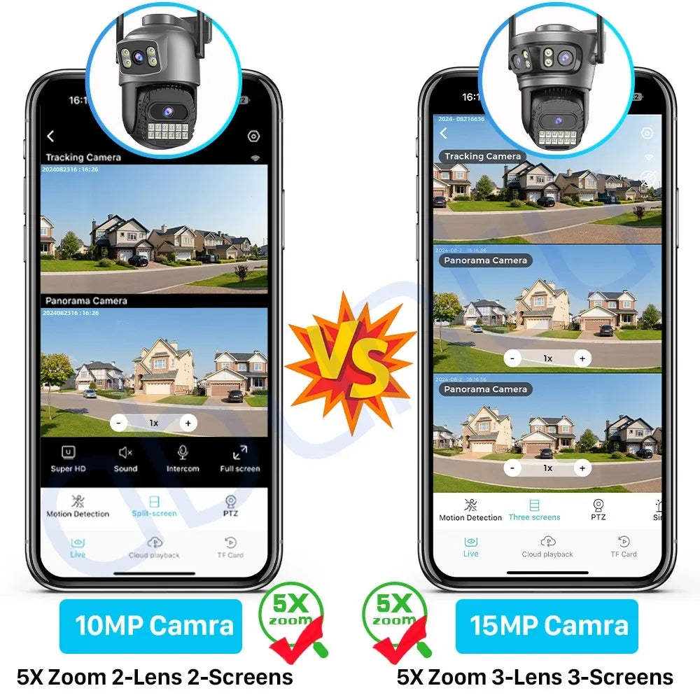 15MP 8K Three Lens Three Screens PTZ IP Camera Outdoor HD 5G Wifi Security Camera Ai Human Detection Home Surveillance Camera