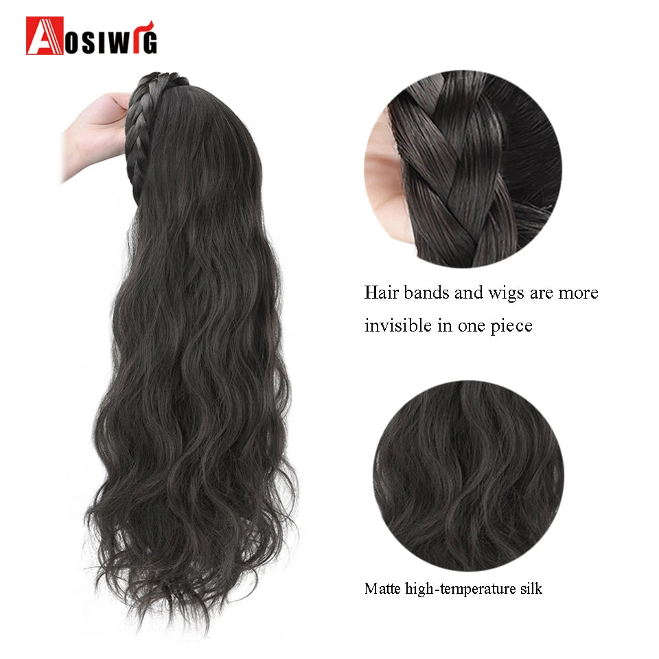 AOSIWIG Synthetic Long Curly Half Head Style Wig Heat Resistant Hair Costume Christmas Party Cosplay Natural False Hairpieces