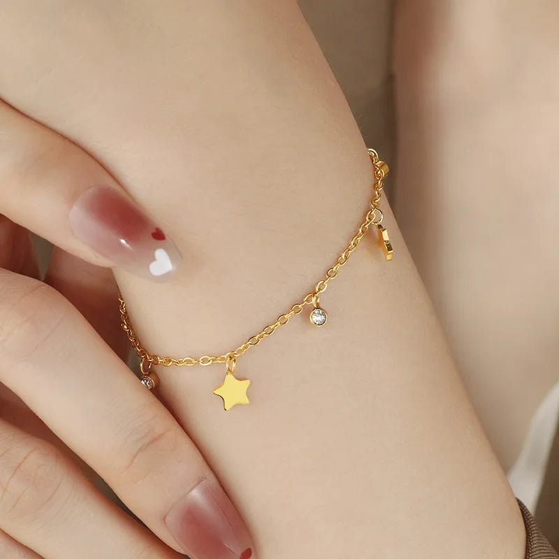 Korean Style Simple Star Moon Bracelet Female Titanium Steel All-Match Jewelry Goddess Festival Gift Unique No Color Fading Brac