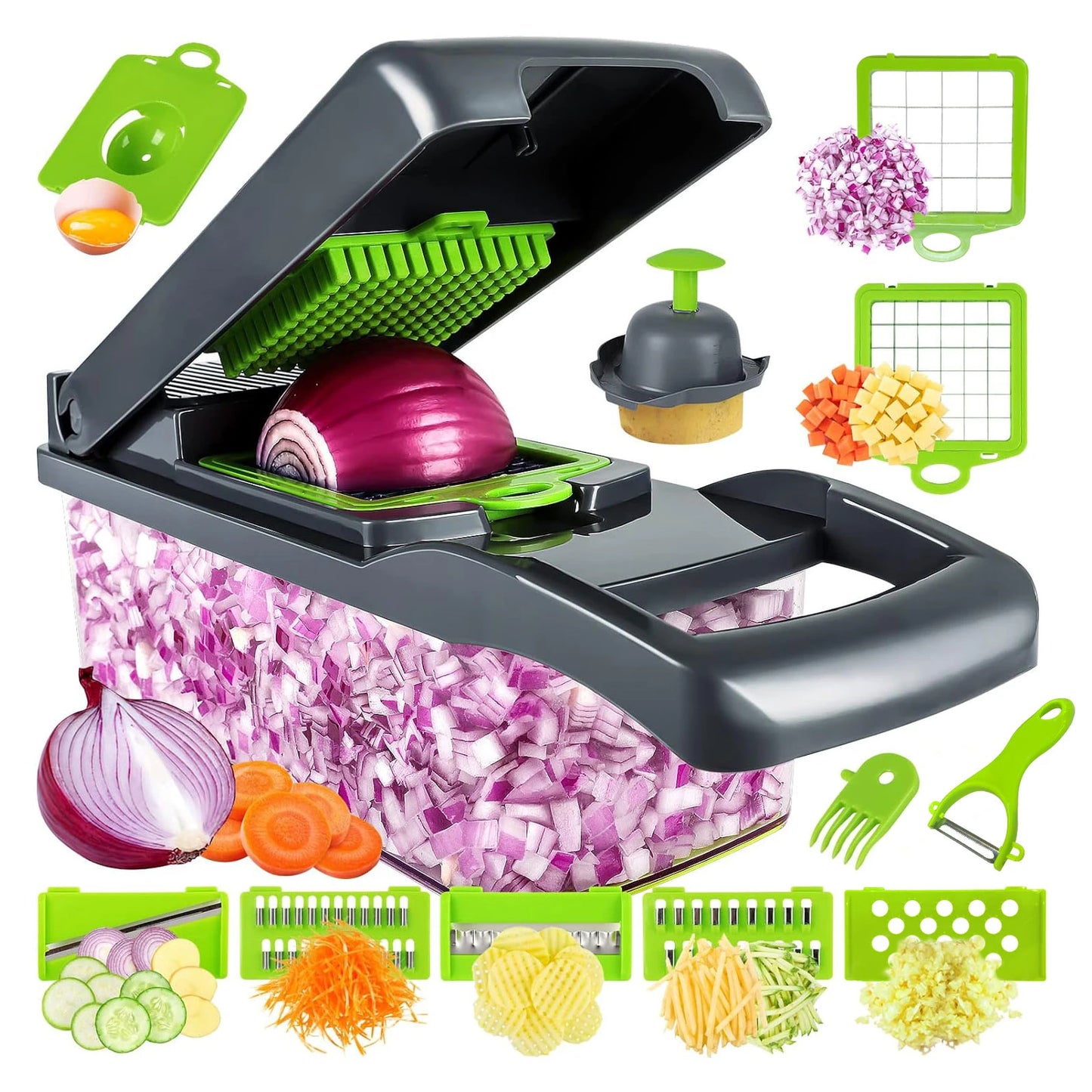 22/16 in 1 Multifunctional Vegetable Chopper Onion Chopper Handle Food Grate Food Chopper Kitchen Vegetable Slicer Dicer Cut