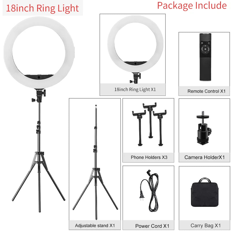 18 inch Ring Light with Tripod Stand 55W 3000-5800K CRI 90 Photo Studio Light for Vlog Video Shooting Makeup Selfie Ring Light