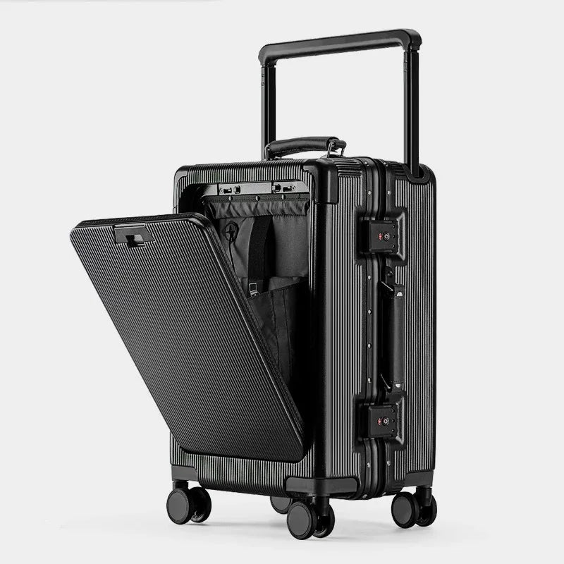 SUSHIMU Wide Trolley Luggage Front Opening Multi-Functional Women 20-Inch Small Lightweight Boarding Box 24-Inch Men's Suitcase