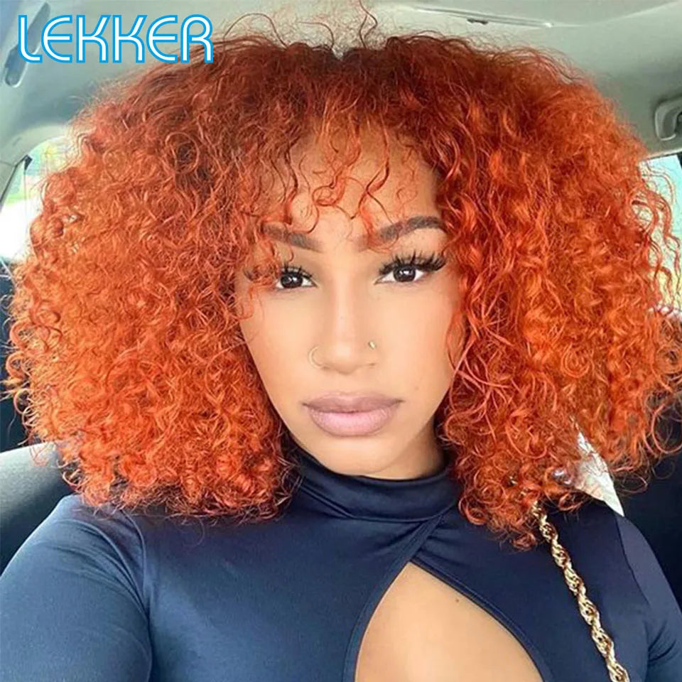 colorido curto pixie afro kinky encaracolado bob peruca de cabelo humano com franja para as mulheres brasileiro remy cabelo ombre marrom máquina completa