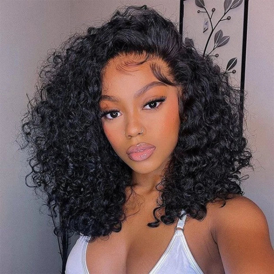 Glueless Wigs Short Water Wave Bob Wig Wet And Wavy Deep Wave Kinky Curly Lace Front Human Hair Wigs HD Transparent Frontal Wig