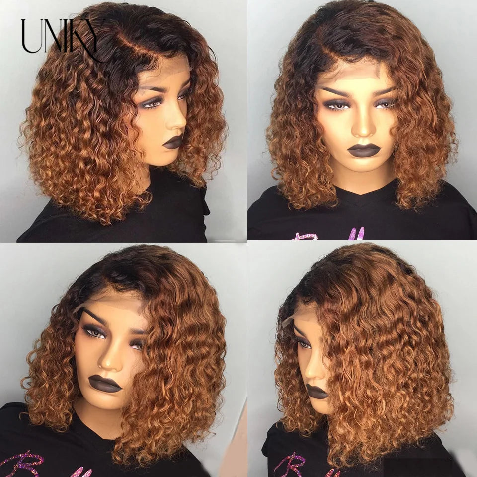 13x4 Lace Frontal Human Hair Wigs Deep Curly Short Curly Bob Wig for Black Women Brown Blonde Highlight Wig Human Hair Full Wig