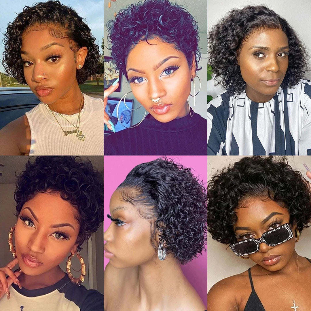 Fashion Short Pixie Cut Wig Curly Bob Lace Front Human Hair Wigs for Black Women 180 Density Cheap  13X1 PrePulcked Lace Wigs