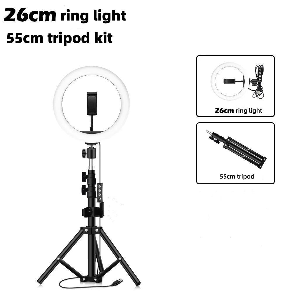 Youtube Shooting Vlog Selfie Circular Photo Ring Light Led Photographic Video Camera Lamp Studio Lighting Phone Holder