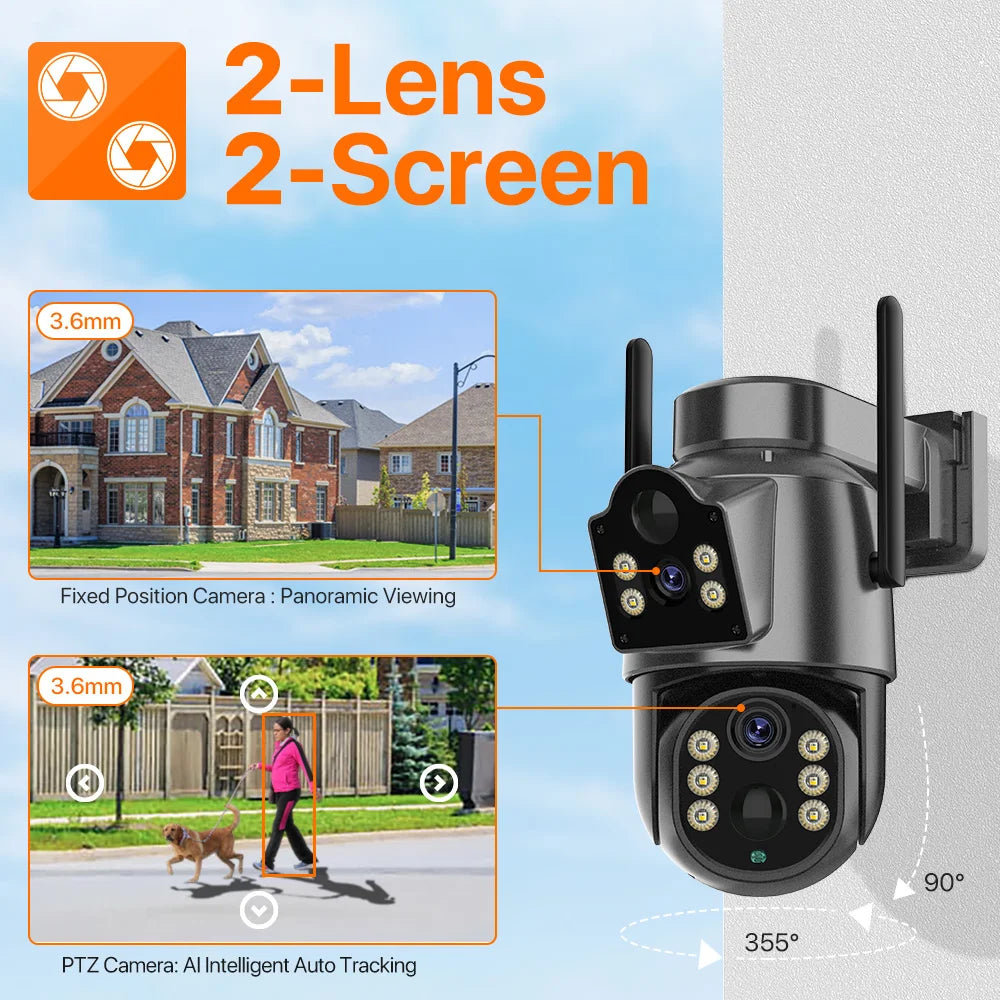 4K HD Solar WiFi Camera Outdoor Built-in Battery Dual Lens 2K Security Camera Solar Panel Wireless Video Surveillance CCTV iCSee