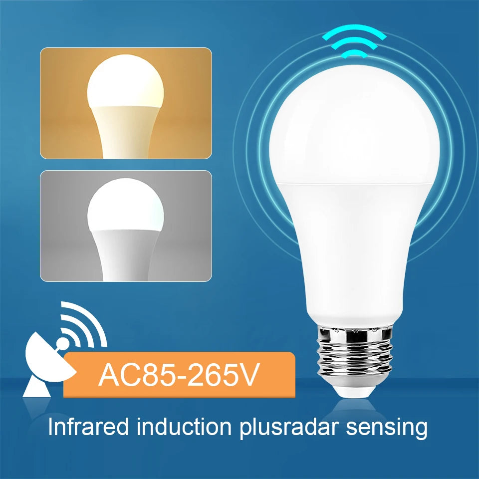 4PCS 20W 18W 15W 12W 9W 6WLampada LED E27 Radar Motion Sensor Light Bulb 189-265V Infrared Detection Smart Lamp Working in Night