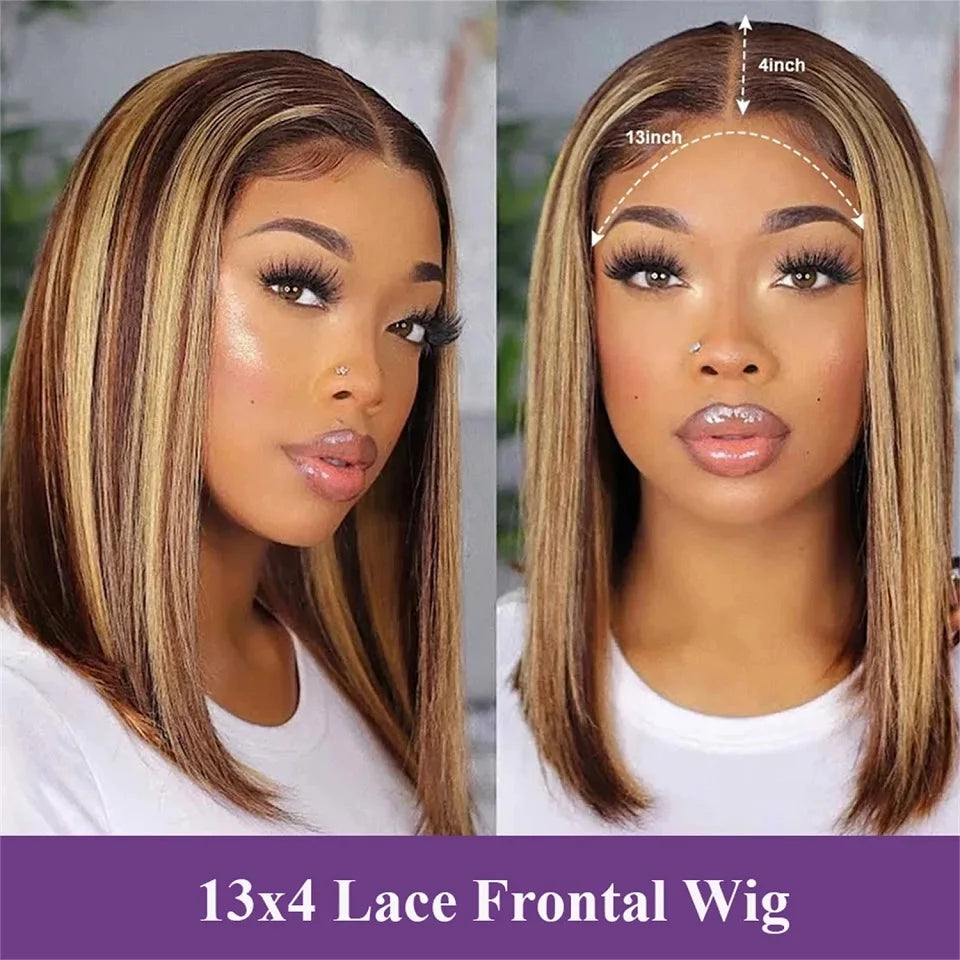 13x4 HD Lace Wigs Highlight Bob Wig Human Hair Short Straight Bob Wigs for Women Pre Plucked Hairline Remy Bob Wigs Hair On Sale