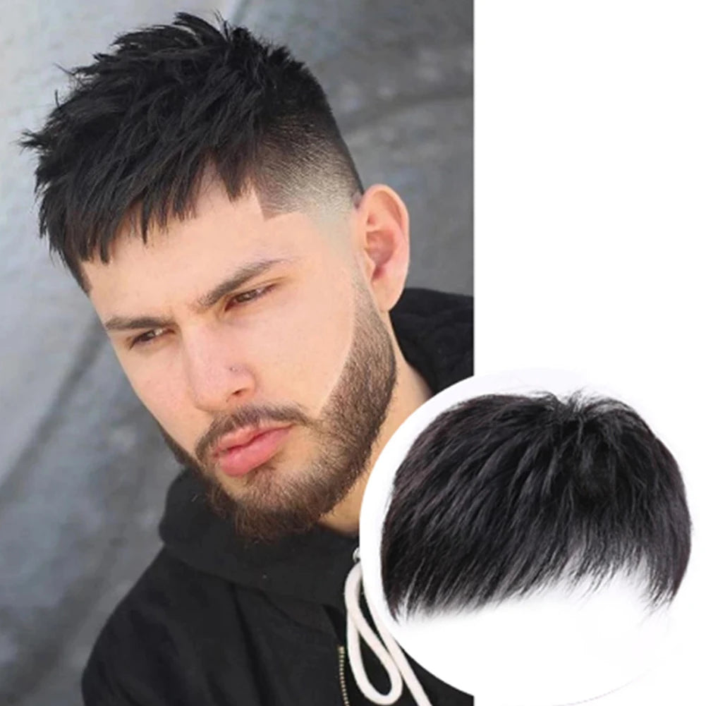 Male Clips-On Short Hair Wig Head Top Synthetic Replacement Blocks Effectively Covering Sparse Hair For Man Perfect Gift