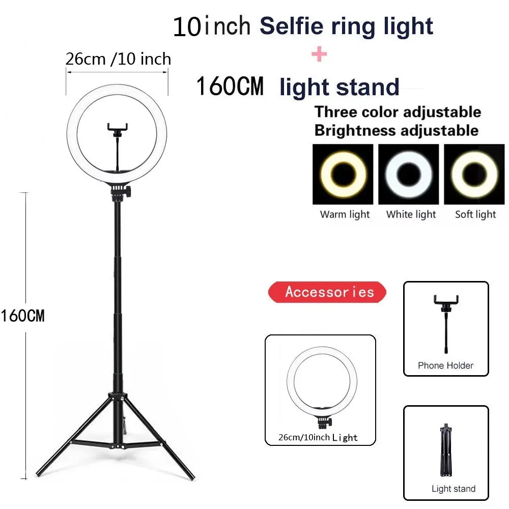 Youtube Shooting Vlog Selfie Circular Photo Ring Light Led Photographic Video Camera Lamp Studio Lighting Phone Holder