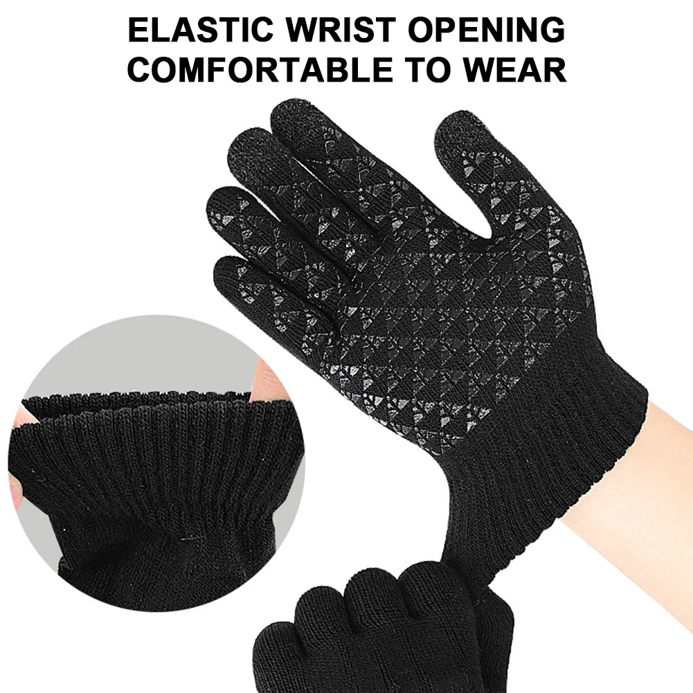 USB Heated Knitted Gloves Touch Screen Gloves Non-Slip Thermal Knitting Mitts Thicken Winter Cycling Gloves for Autumn Winter