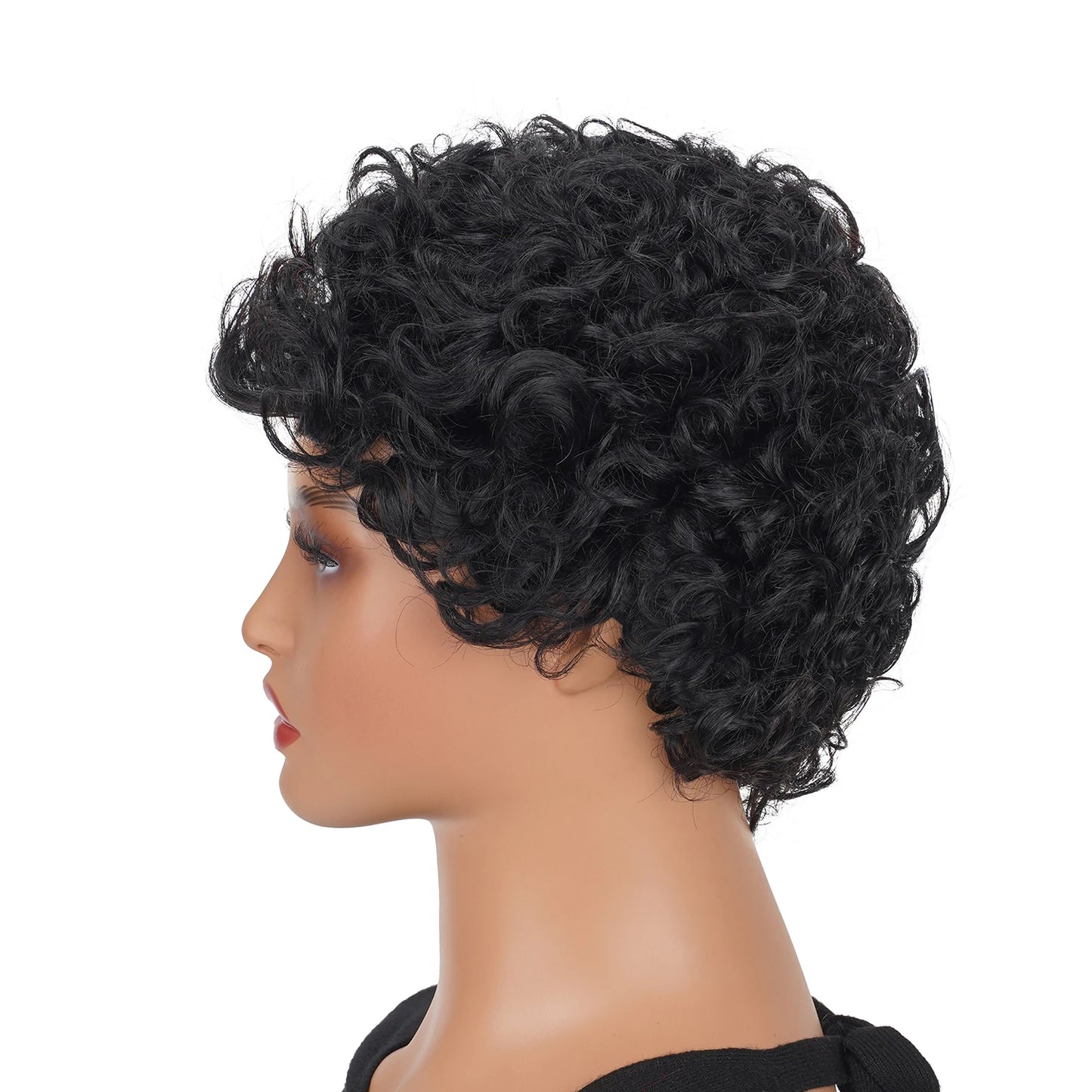 Pixie curto corte encaracolado perucas de cabelo humano brasileiro máquina de cabelo humano perucas para preto feminino natural preto encaracolado perucas de cabelo humano