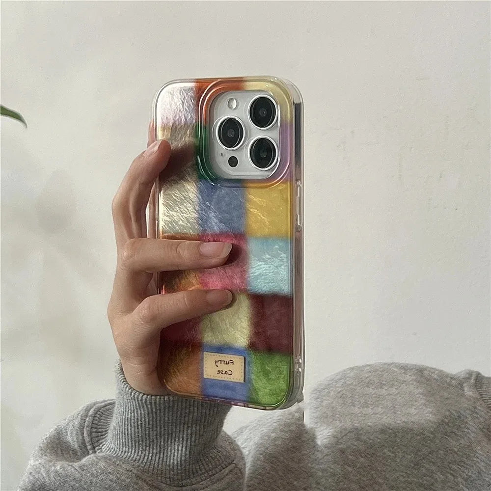 Cute Dopamine Color Block Match Plaid Clear Case For iPhone 16 15 14 13 12 11 Pro Max XS XR X SE 7 8 Plus Checkered Soft Cover