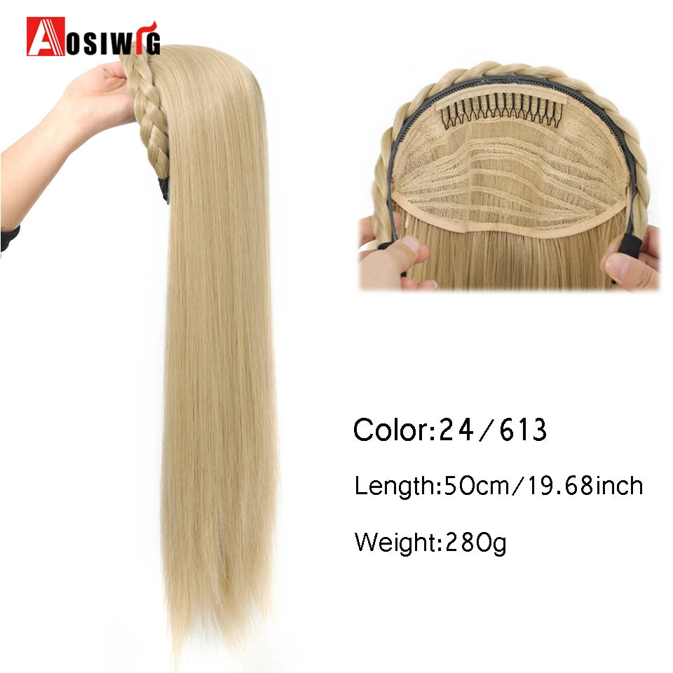 AOSIWIG Synthetic Long Curly Half Head Style Wig Heat Resistant Hair Costume Christmas Party Cosplay Natural False Hairpieces